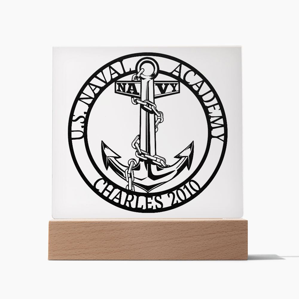 United States Naval Academy Acrylic Plaque with Personalized Name and Optional LED Lighting Base