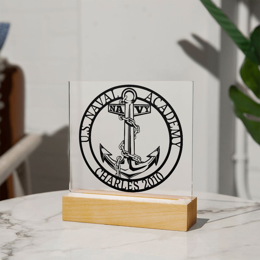 United States Naval Academy Acrylic Plaque with Personalized Name and Optional LED Lighting Base