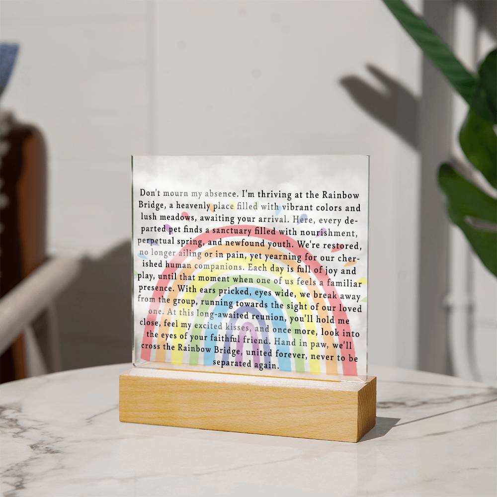 Pet Rainbow Bridge Memorial Plaque with Multi-color LED Base