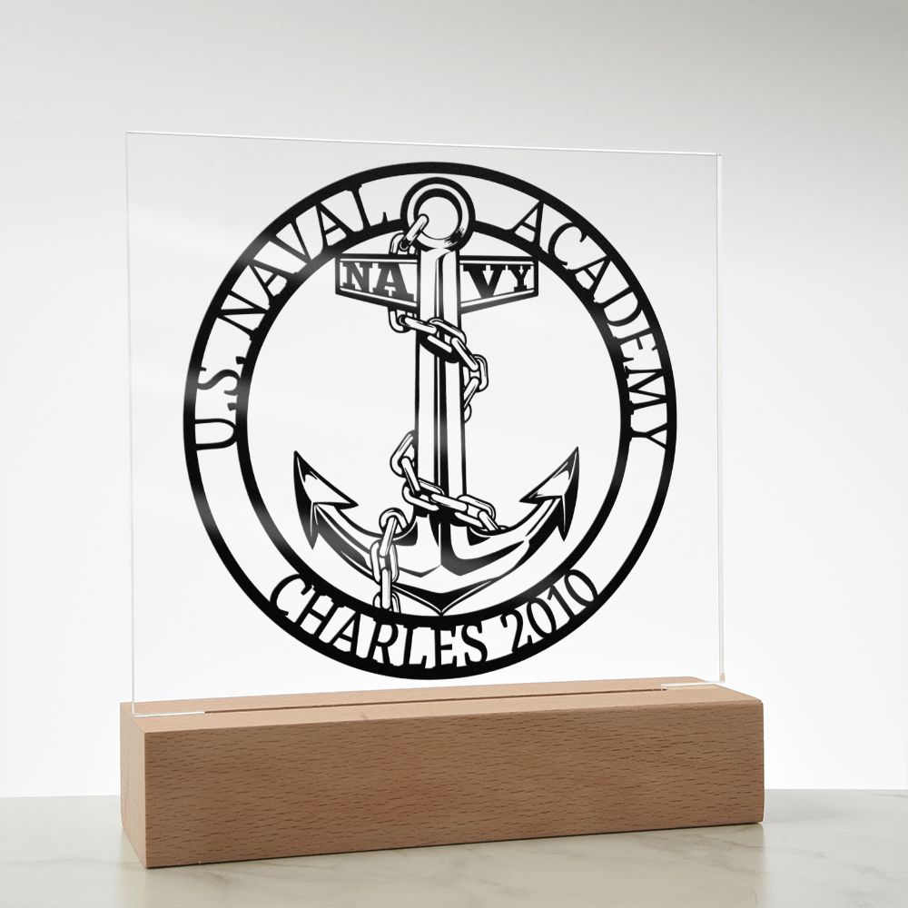 United States Naval Academy Acrylic Plaque with Personalized Name and Optional LED Lighting Base