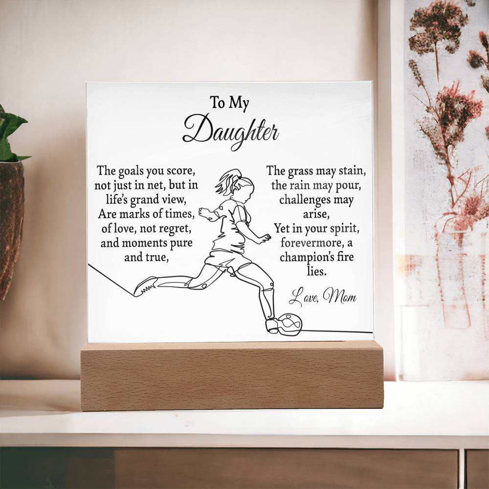 To My Soccer-Loving Daughter Acrylic Plaque with white background
