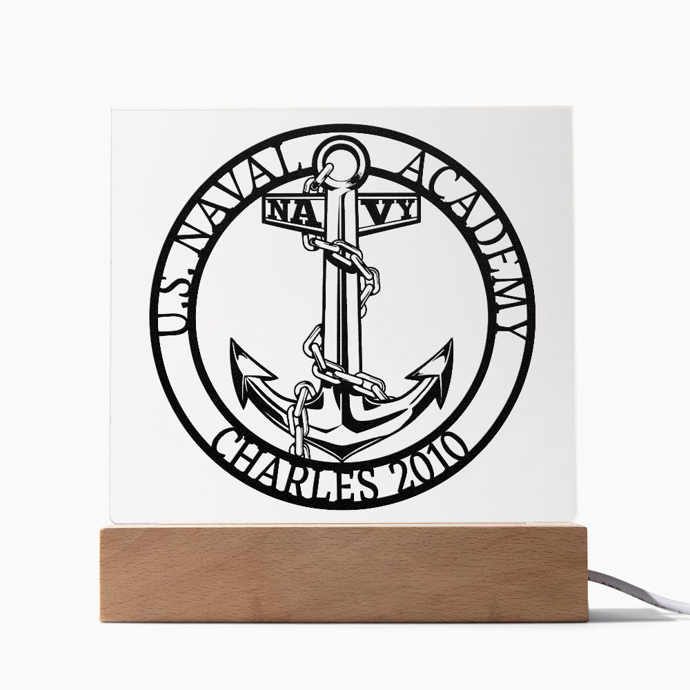 United States Naval Academy Acrylic Plaque with Personalized Name and Optional LED Lighting Base