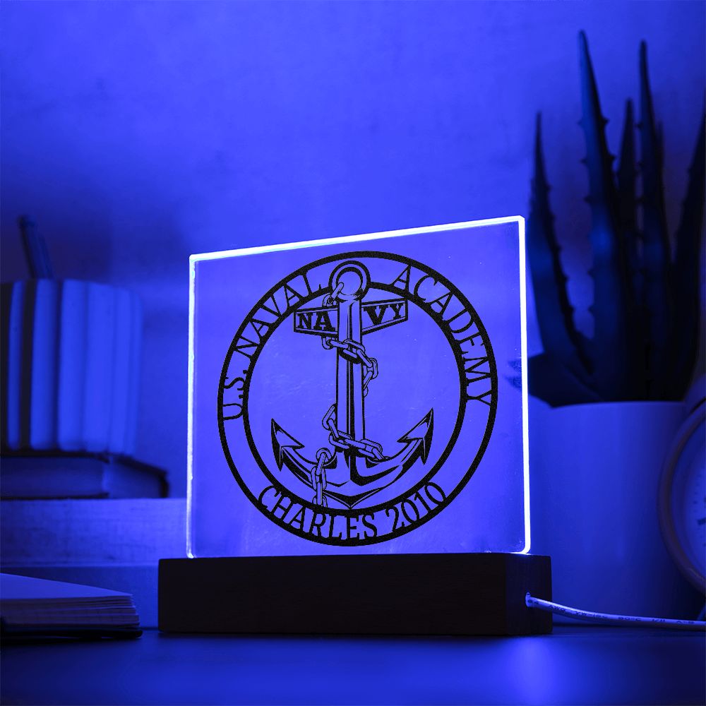 United States Naval Academy Acrylic Plaque with Personalized Name and Optional LED Lighting Base