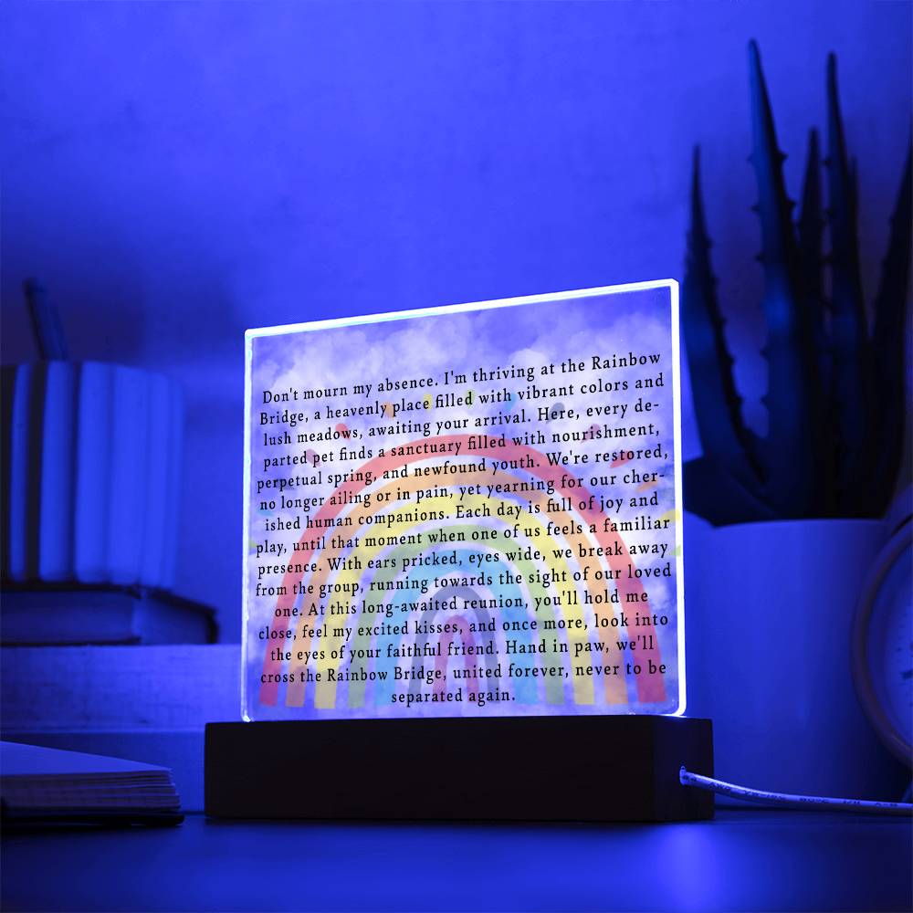 Pet Rainbow Bridge Memorial Plaque with Multi-color LED Base