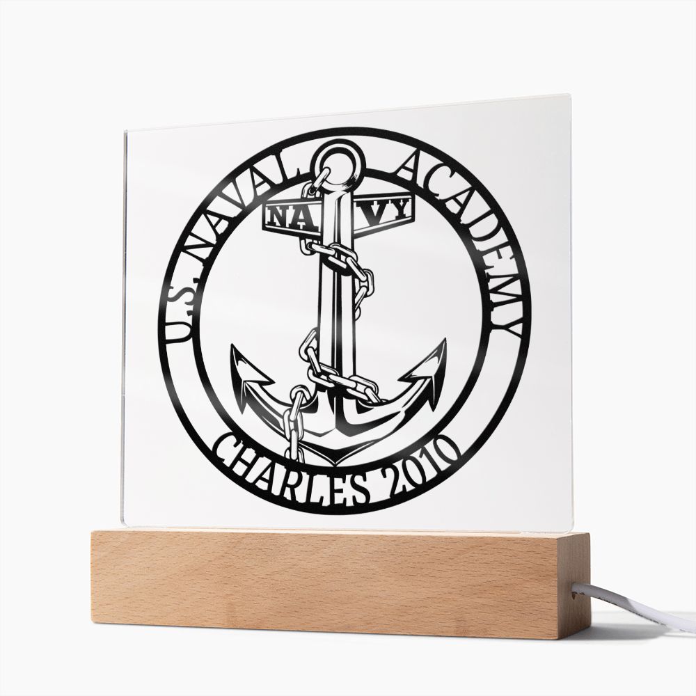 United States Naval Academy Acrylic Plaque with Personalized Name and Optional LED Lighting Base