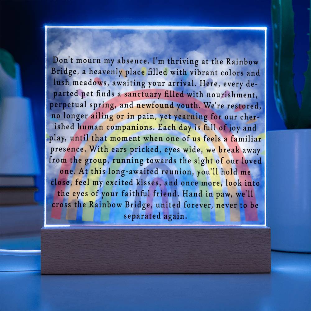 Pet Rainbow Bridge Memorial Plaque with Multi-color LED Base