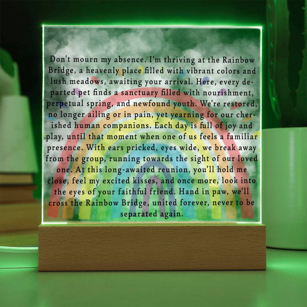 Pet Rainbow Bridge Memorial Plaque with Multi-color LED Base