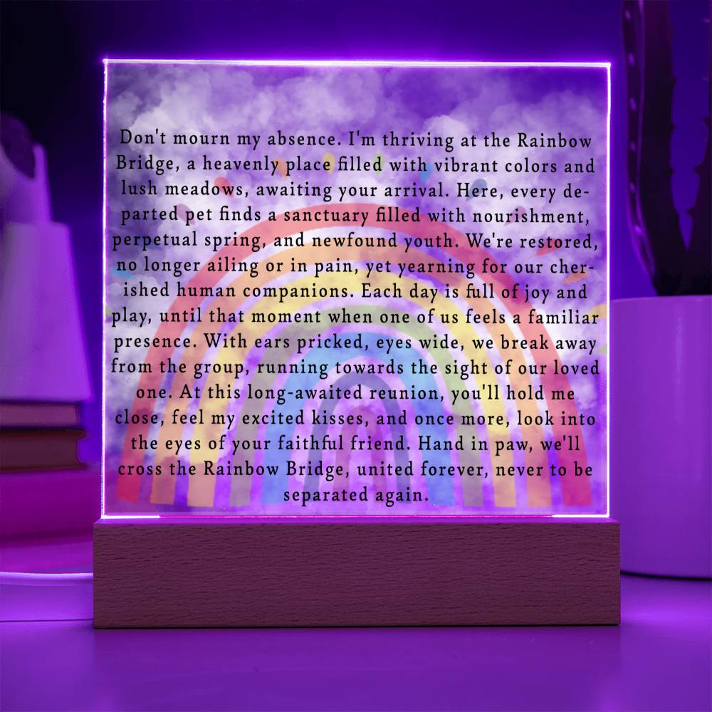 Pet Rainbow Bridge Memorial Plaque with Multi-color LED Base