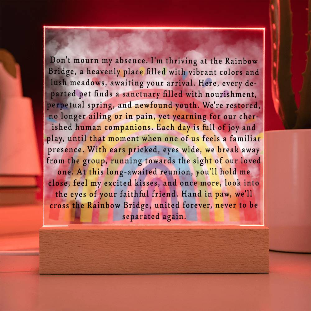 Pet Rainbow Bridge Memorial Plaque with Multi-color LED Base