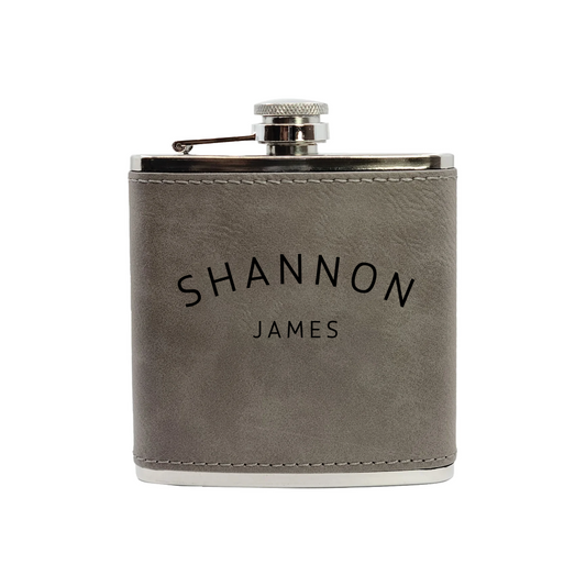 EVERETT (3000 x 3000 px).png 6oz Leather Flask - UV Printed