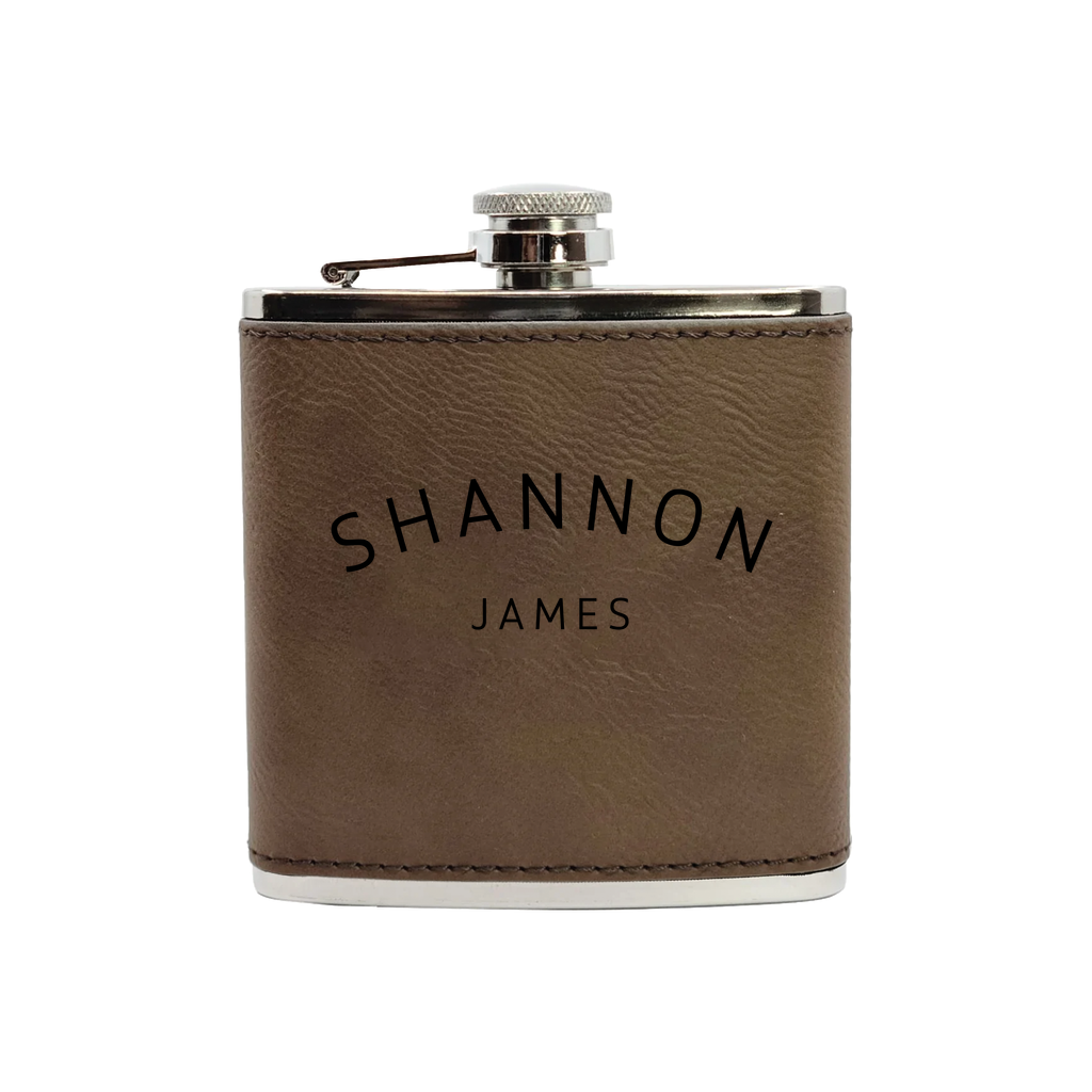 EVERETT (3000 x 3000 px).png 6oz Leather Flask - Laser Engraved