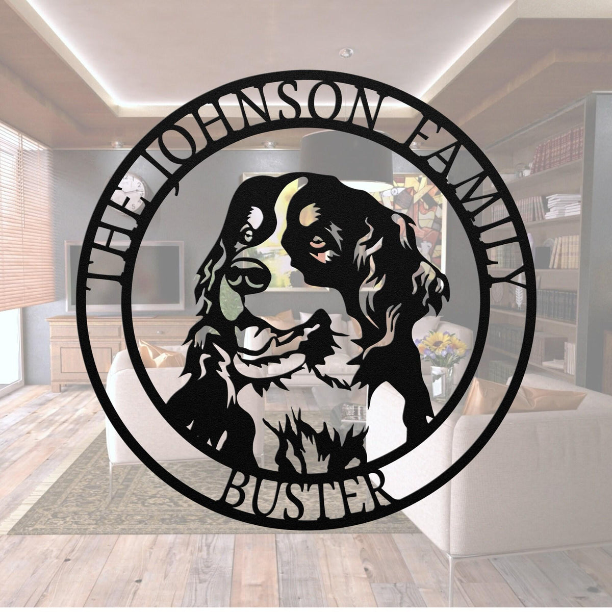 Personalized Bernese Mountain Dog Metal Sign: Custom Family Name Gate Decor