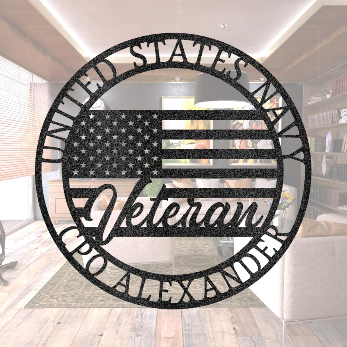 Personalized US Navy Metal Sign, Veteran Gift, USA Flag, Powder Coated