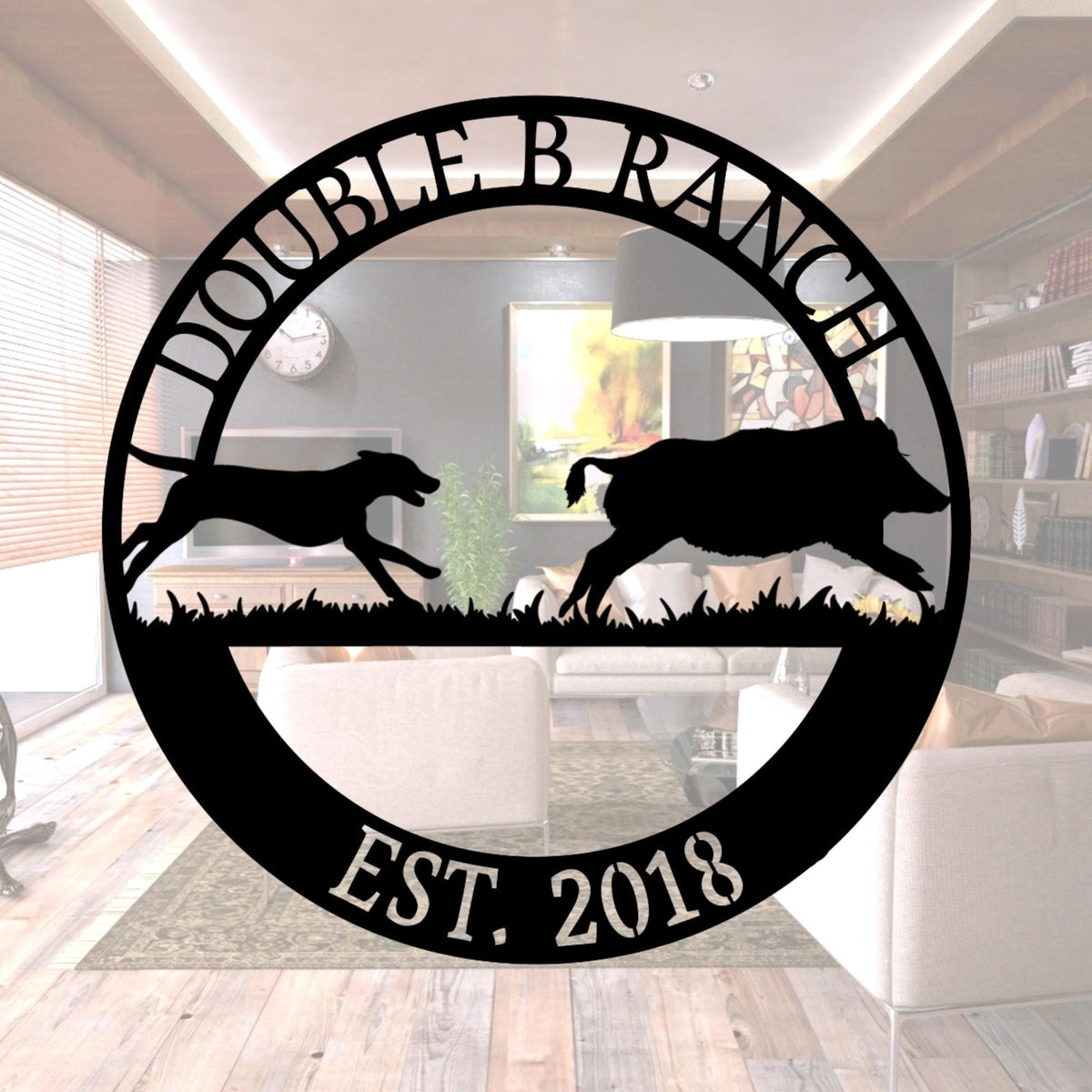 Custom Hound and Boar Metal Sign, Ranch Decor