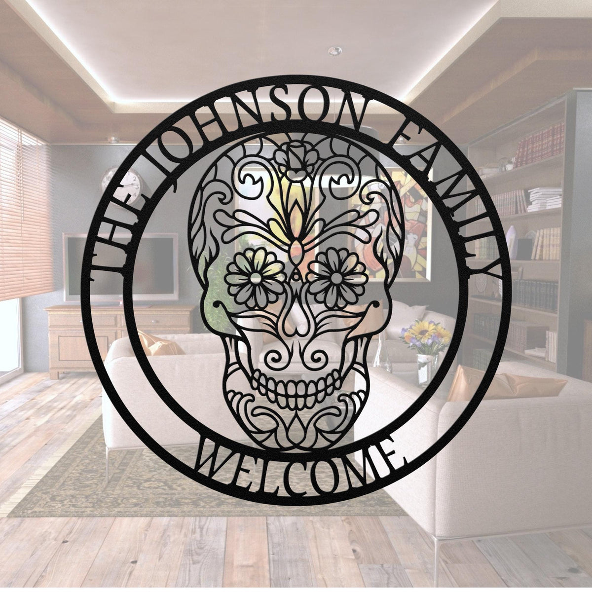 Personalized Sugar Skull Metal Sign: Dia De Los Muertos Wall Art
