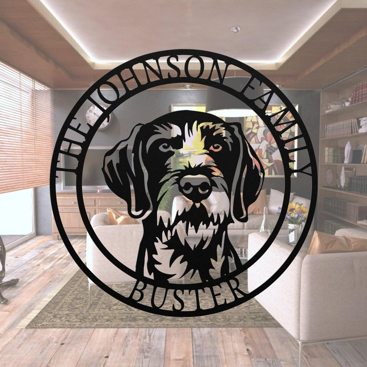 German Wirehaired Pointer Family Name Metal Sign: Dog Memorial Gift
