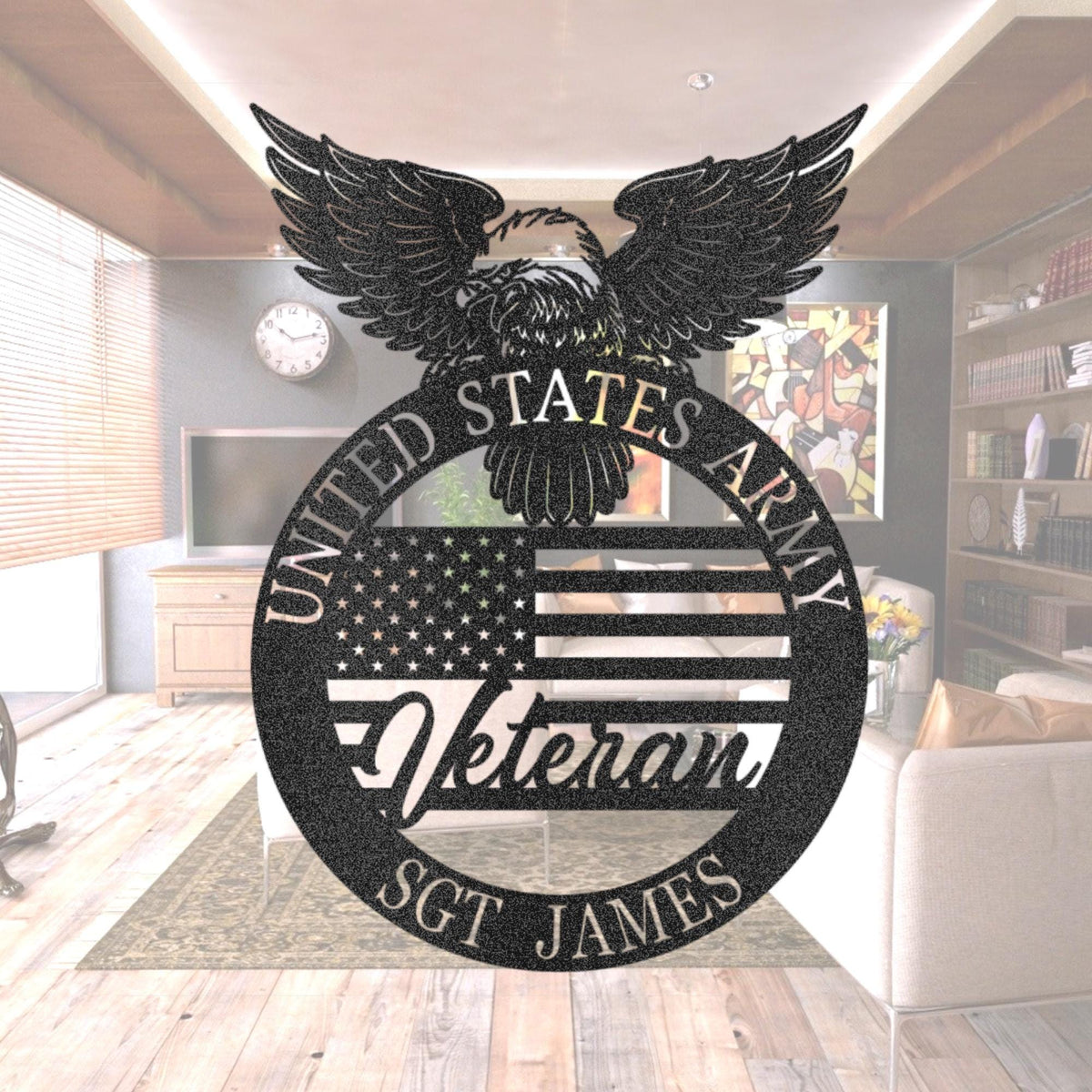 Personalized US Army Veteran Metal Sign: USA Flag Decor