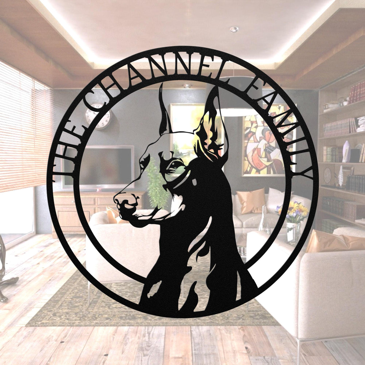 Personalized Doberman Family Name Metal Sign: Dog Memorial Art