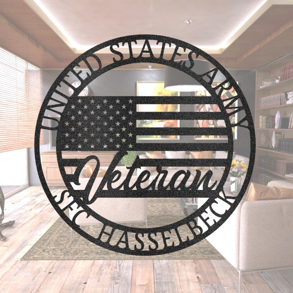 Personalized US Veteran Metal Sign: USA Flag, Military Gift