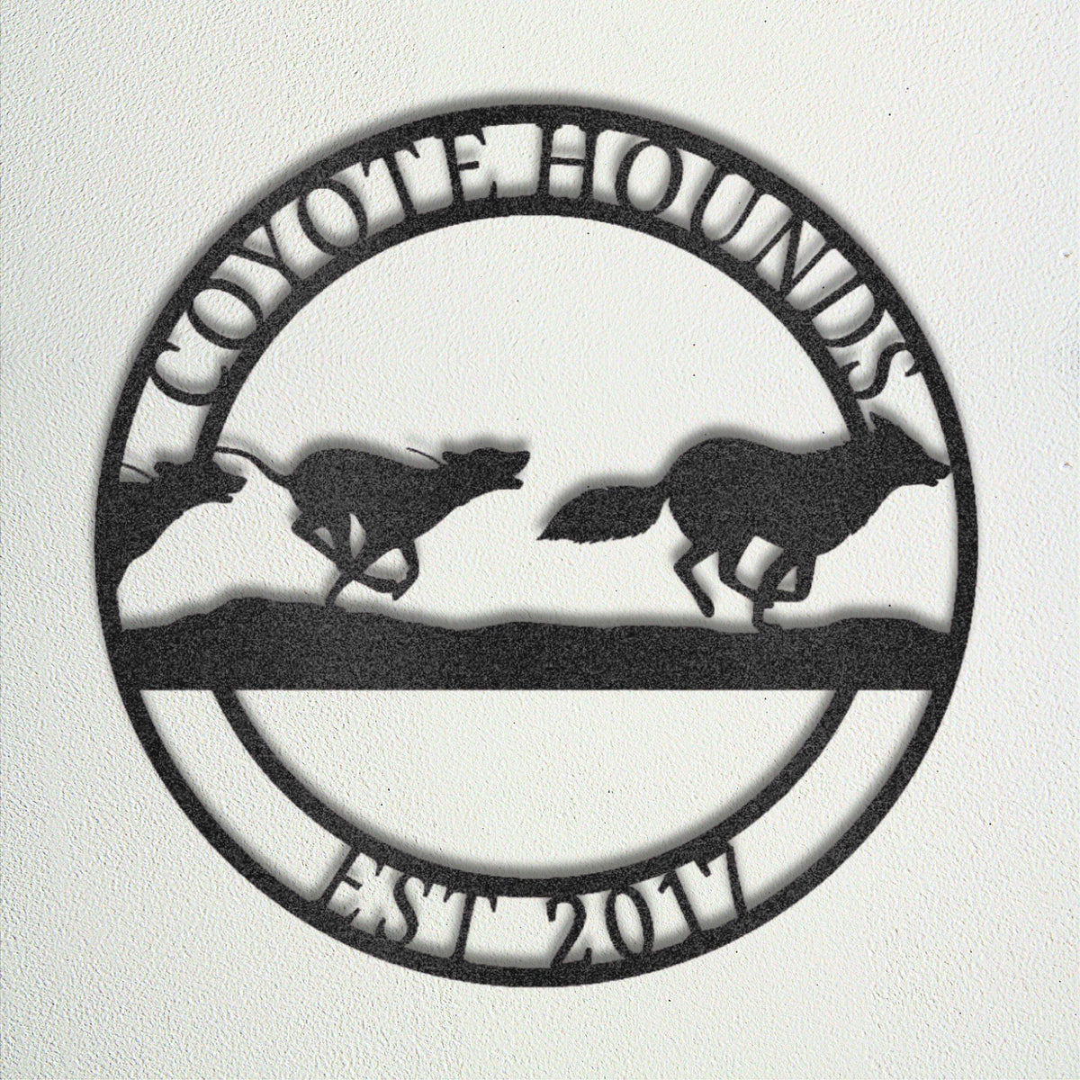 Custom Hound Metal Sign: Ranch Name, Coyote Hunting Decor