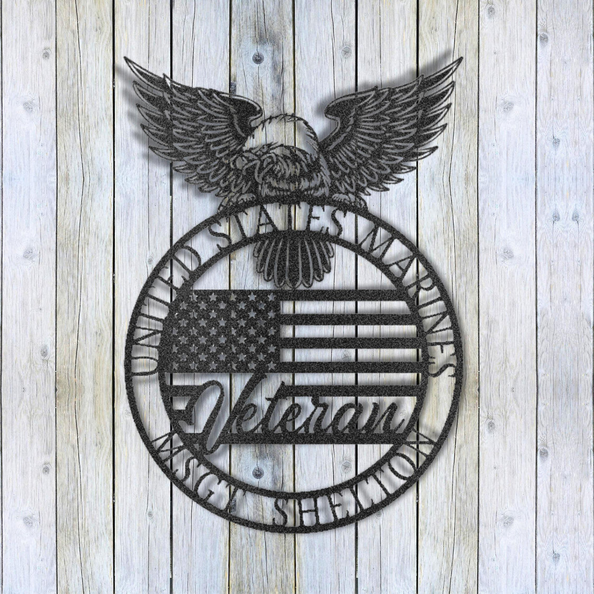 Personalized US Veteran Metal Sign: USA Flag, Military Gift