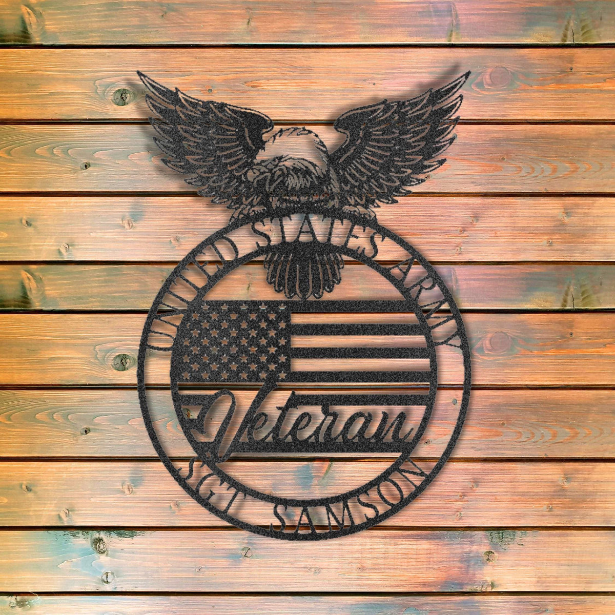 Personalized US Army Veteran Metal Sign: USA Flag Decor