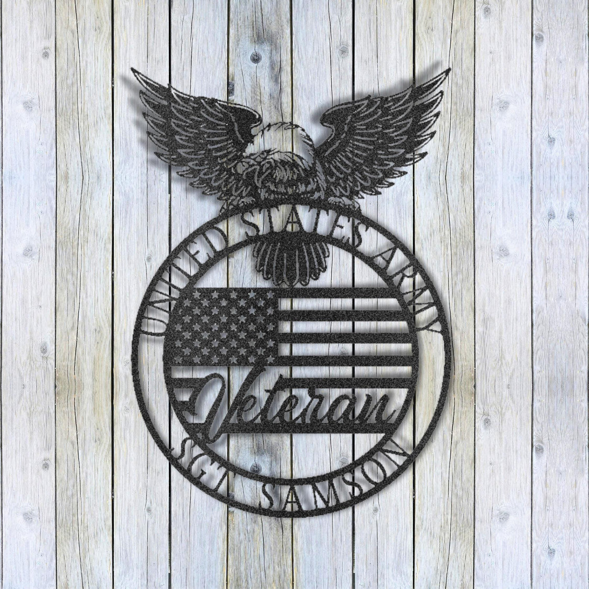 Personalized US Army Veteran Metal Sign: USA Flag Decor