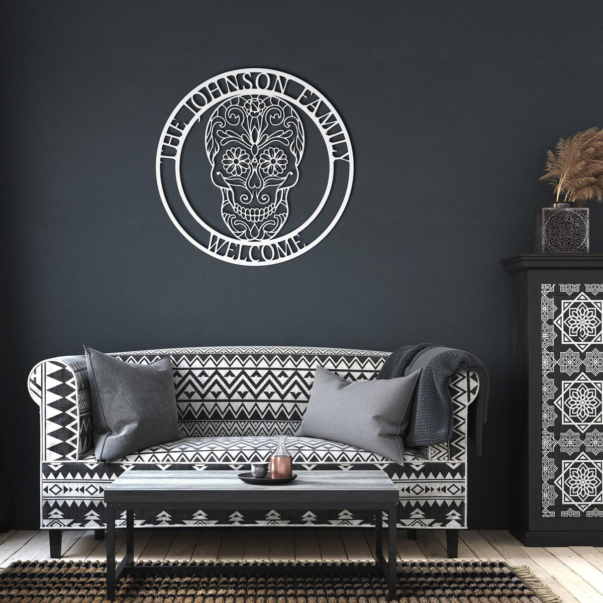 Personalized Sugar Skull Metal Sign: Dia De Los Muertos Wall Art