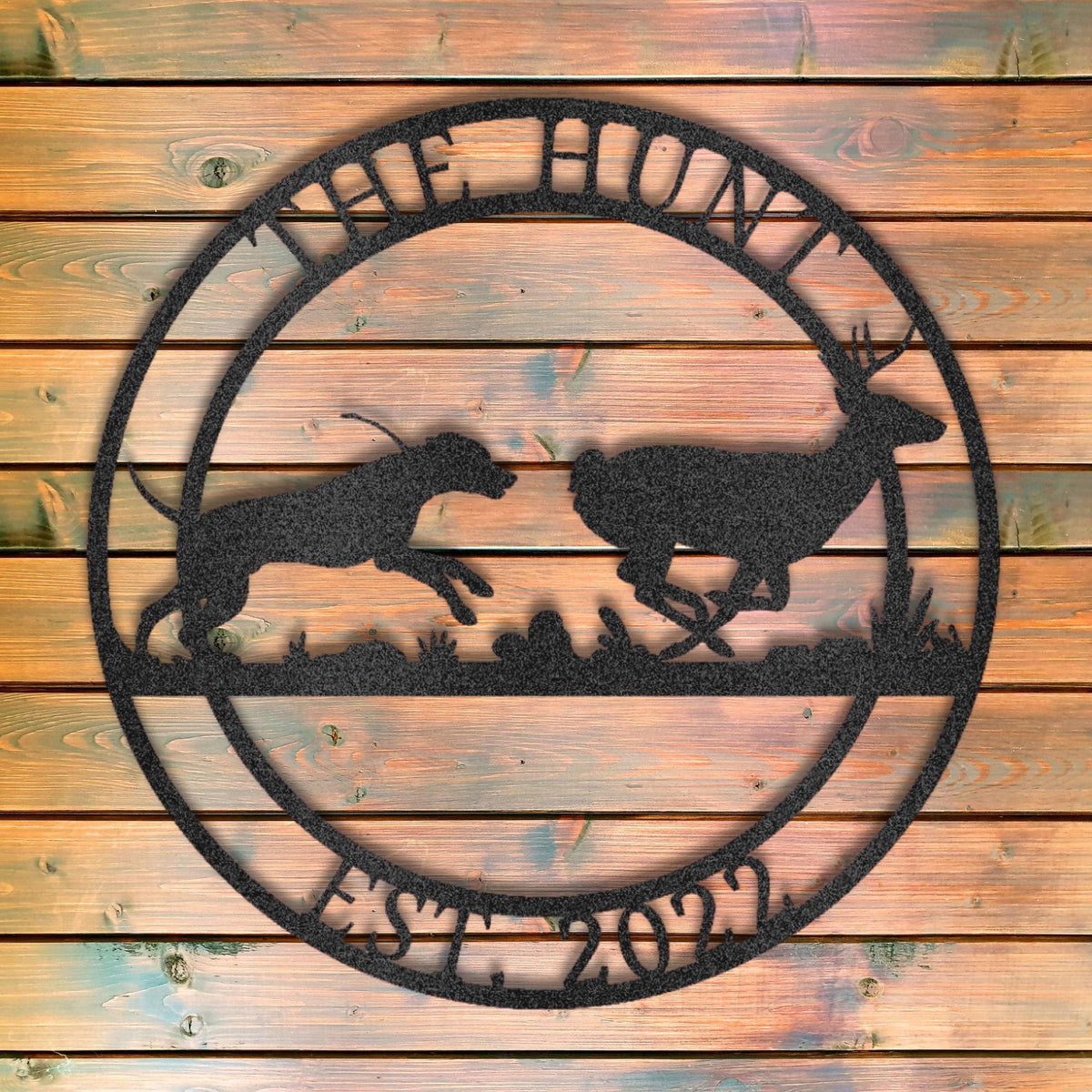 Custom Deer Hound Metal Sign: Personalized Family Name Wall Decor