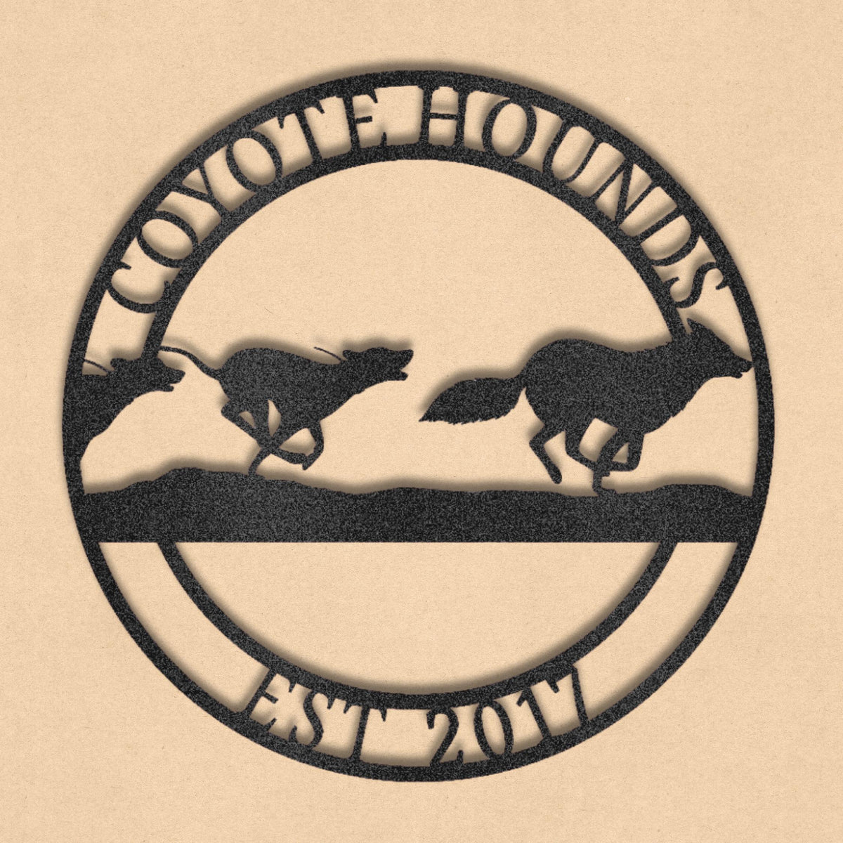 Custom Hound Metal Sign: Ranch Name, Coyote Hunting Decor