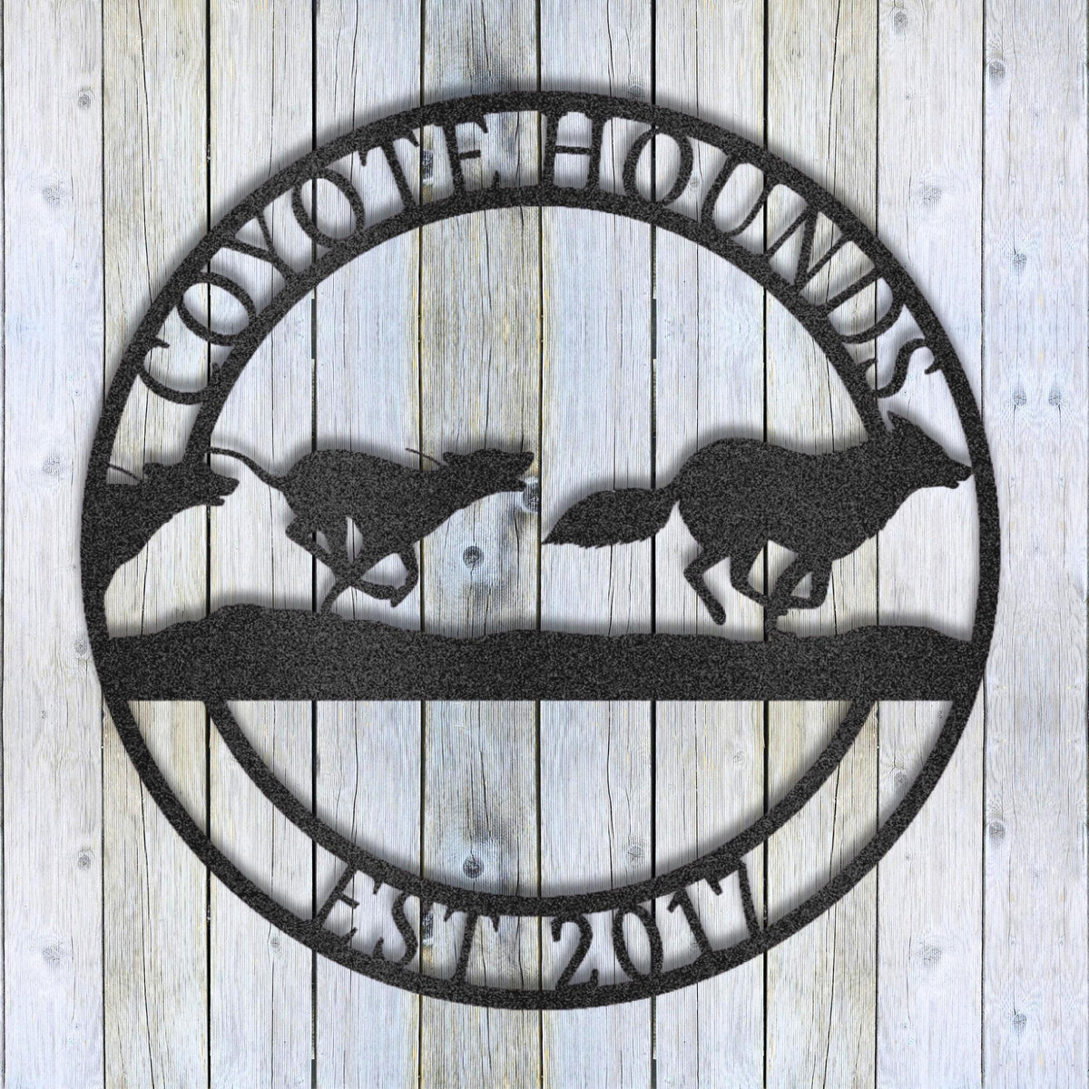 Custom Hound Metal Sign: Ranch Name, Coyote Hunting Decor