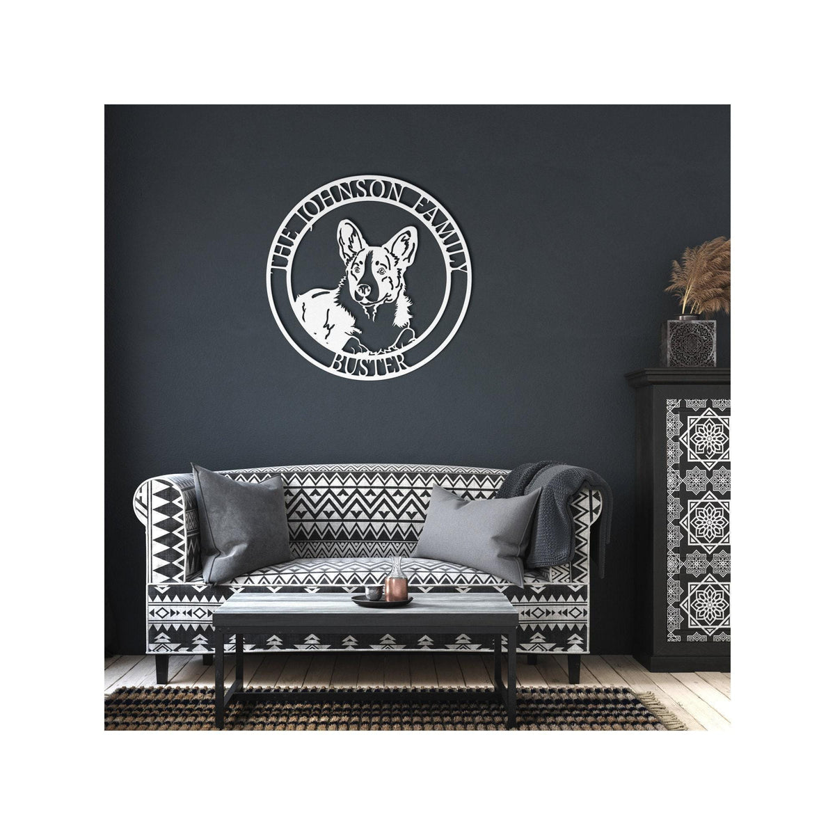 Corgi Family Name Metal Sign: Personalized Dog Silhouette Memorial