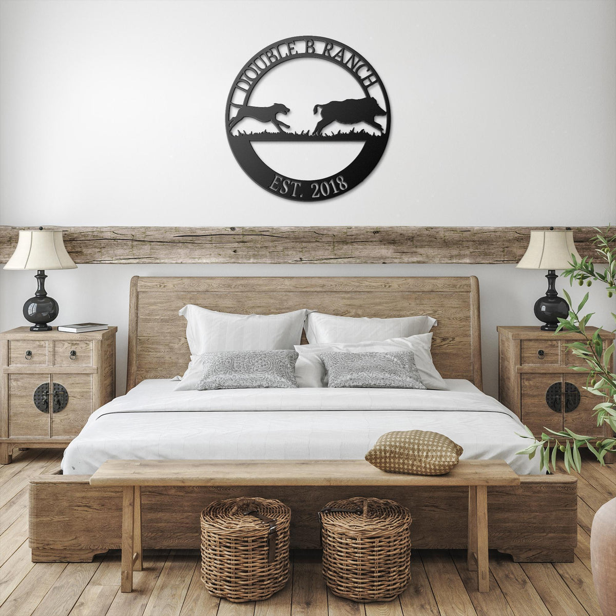 Custom Hound and Boar Metal Sign, Ranch Decor