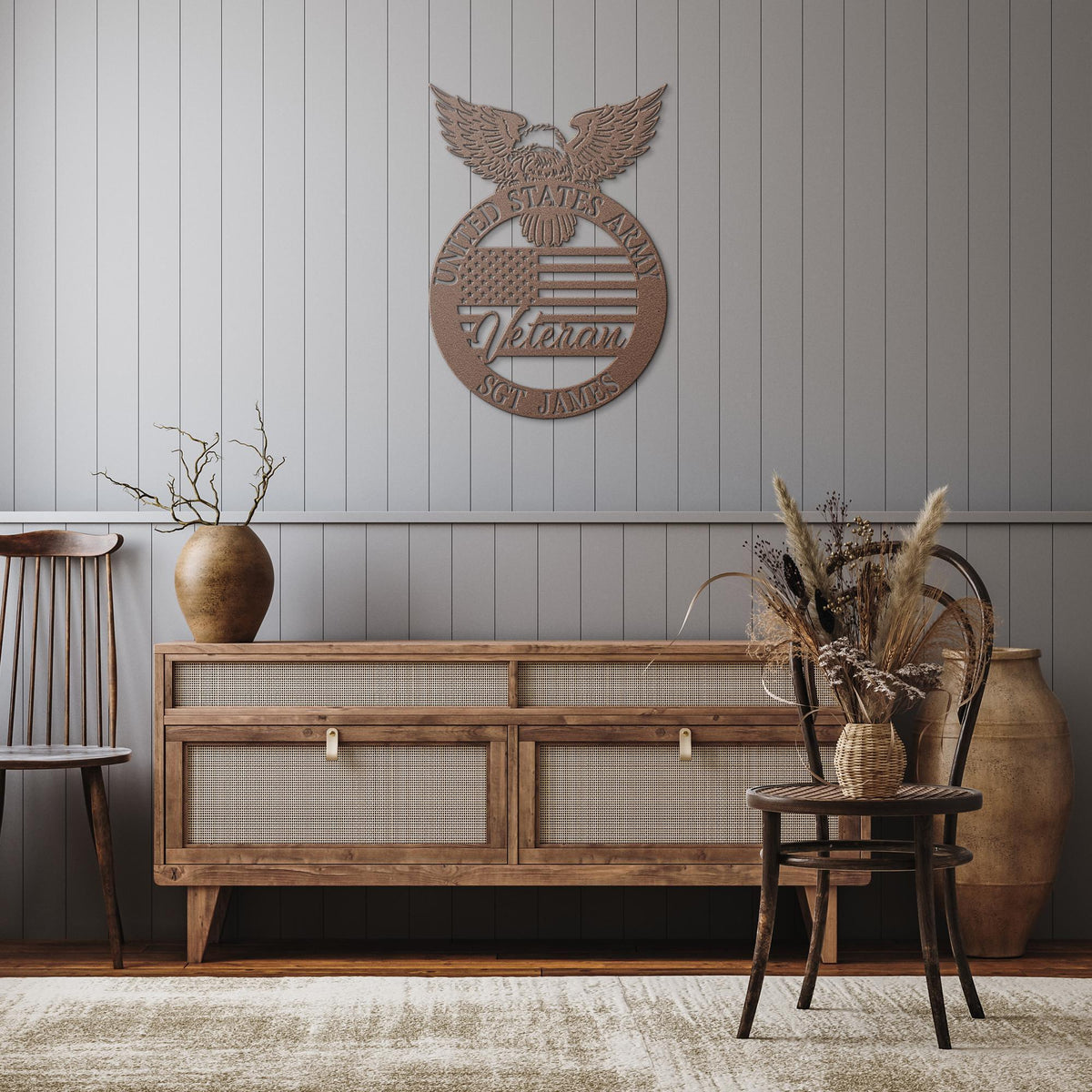 Personalized US Army Veteran Metal Sign: USA Flag Decor
