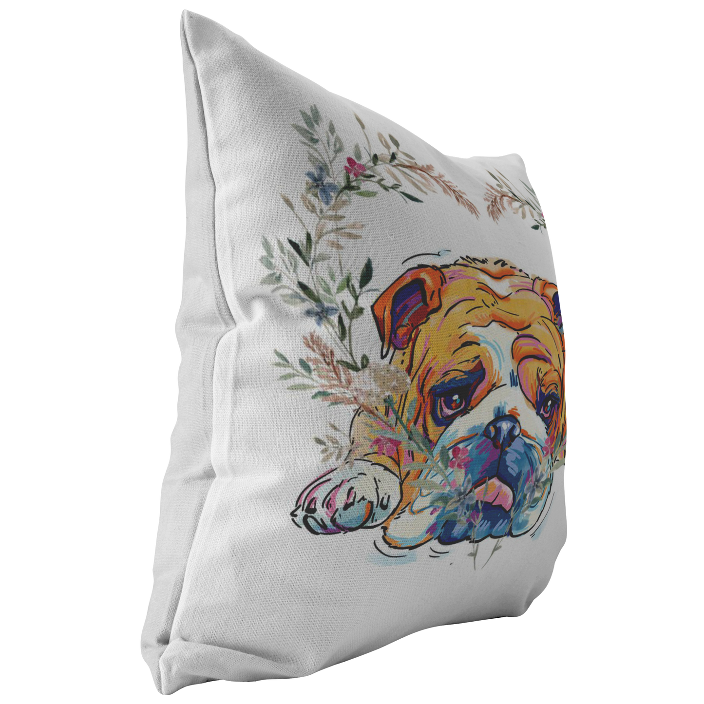 English Bulldog Pillow with Heart Wreath