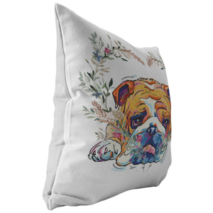 English Bulldog Pillow with Heart Wreath