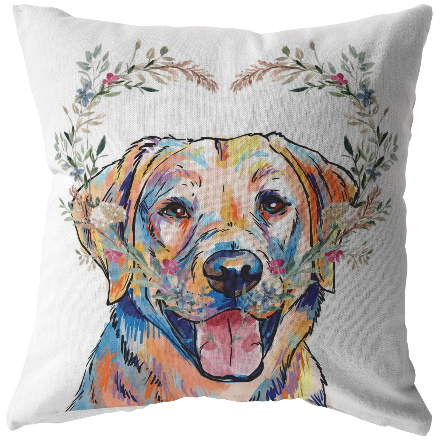 Yellow Labrador Retriever Pillow with Heart Wreath