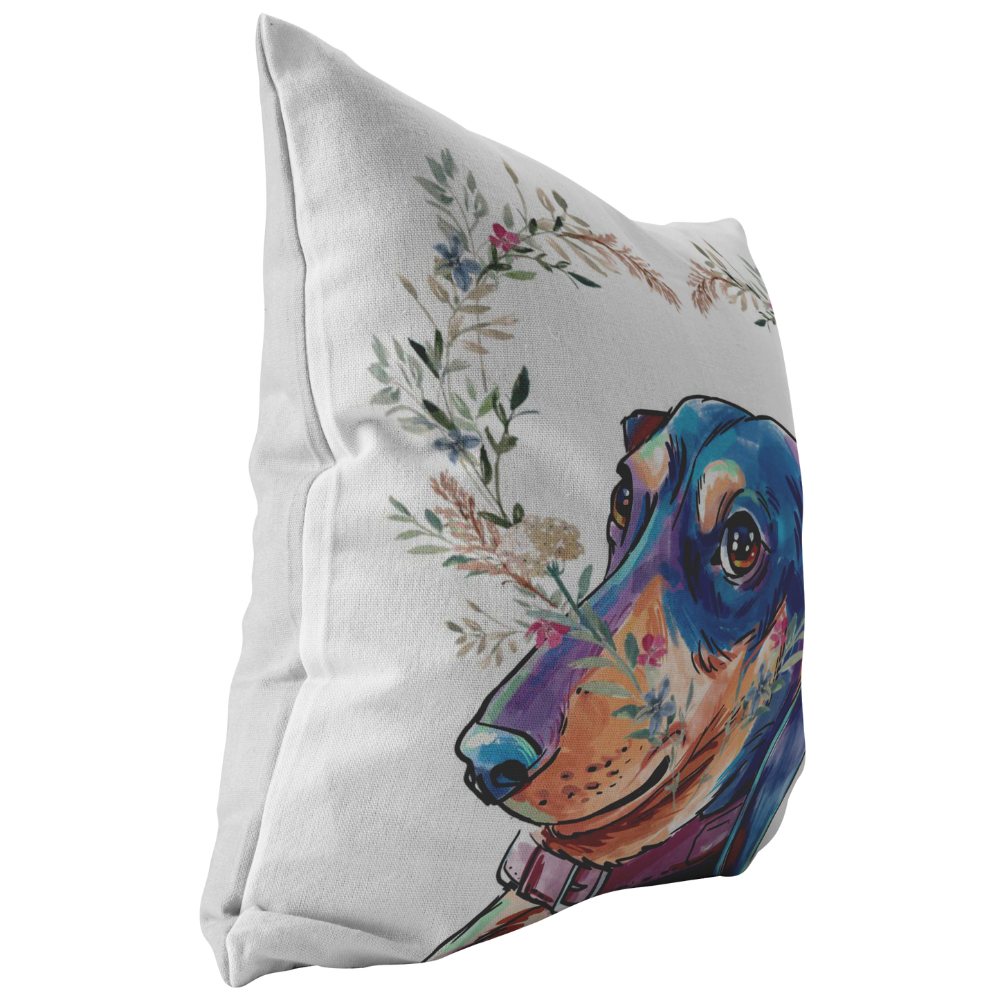 Dachshund Pillow with Heart Wreath