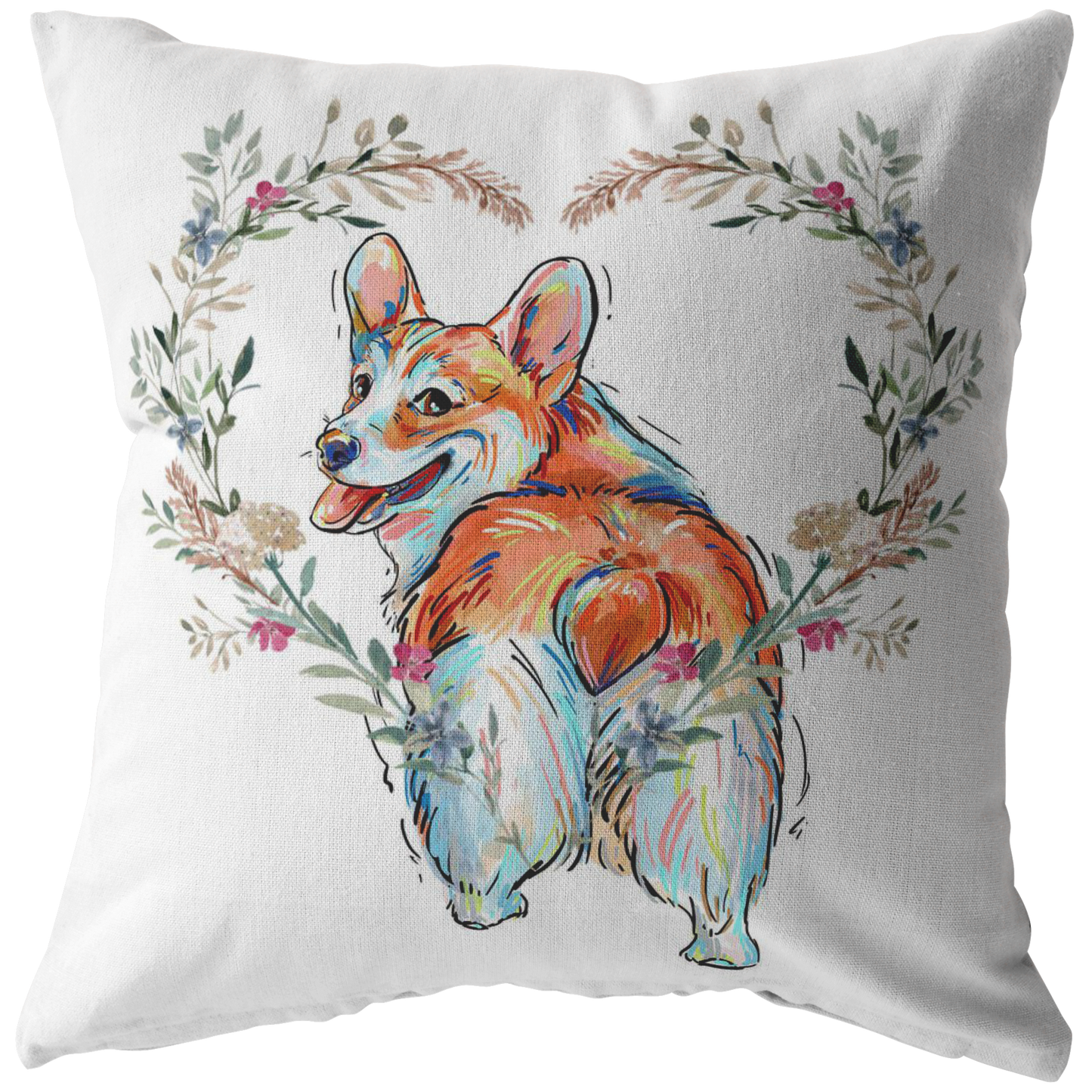 Corgi Standing PIllow with Heart Wreath