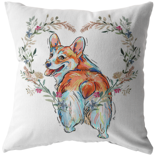 Corgi Standing PIllow with Heart Wreath