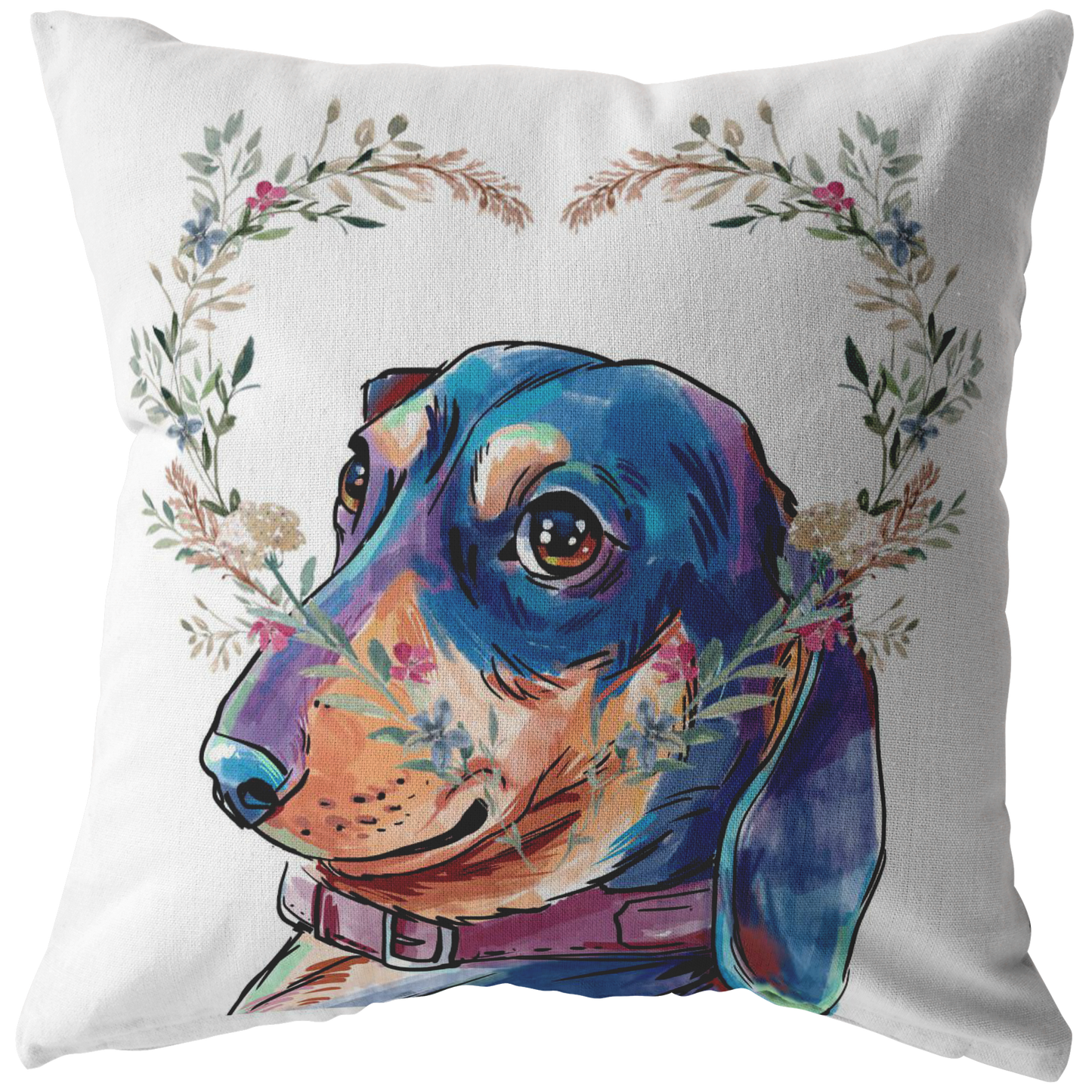 Dachshund Pillow with Heart Wreath