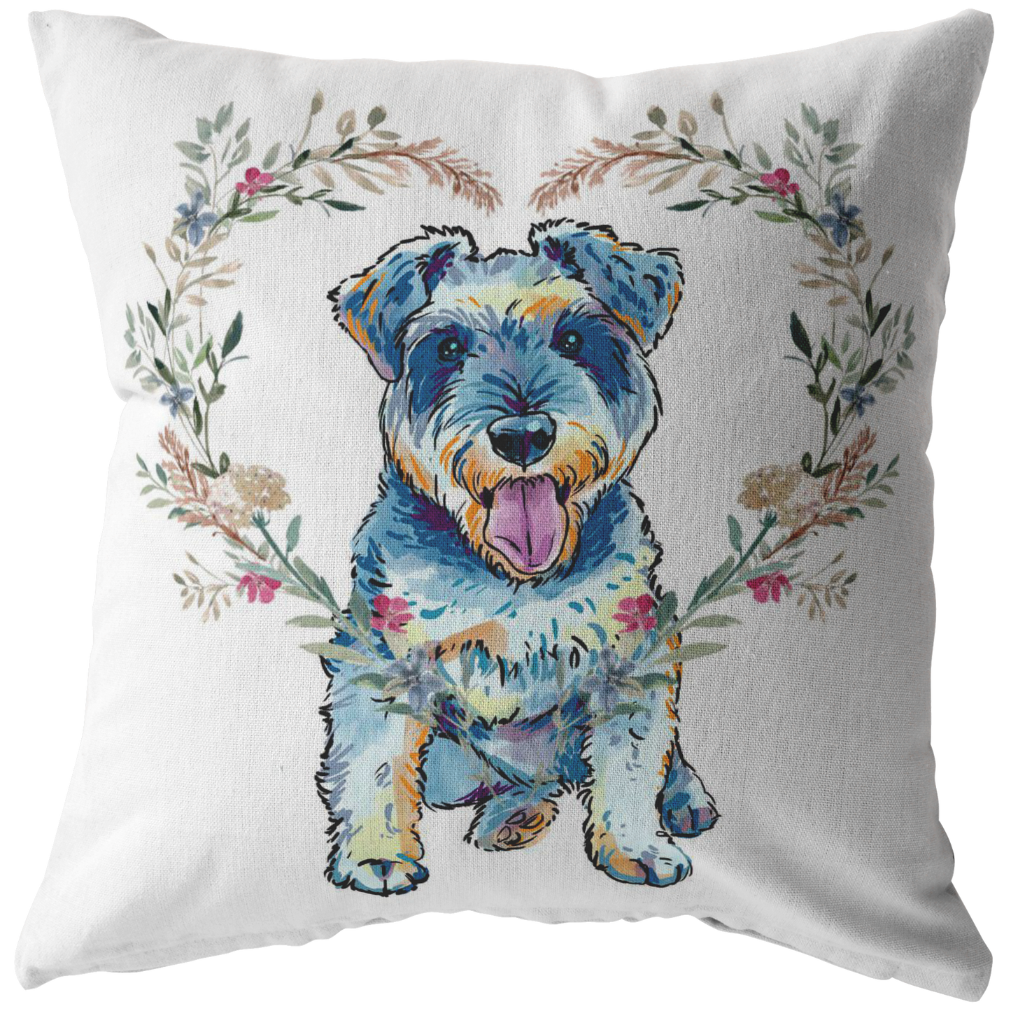 Schnauzer Pillow with Heart Wreath