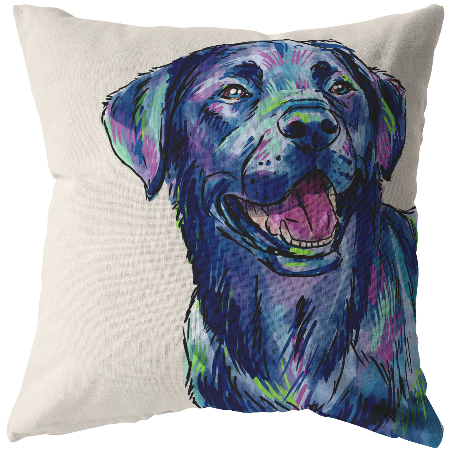 Black Lab Pillow Cover, Print on Front Side Only,