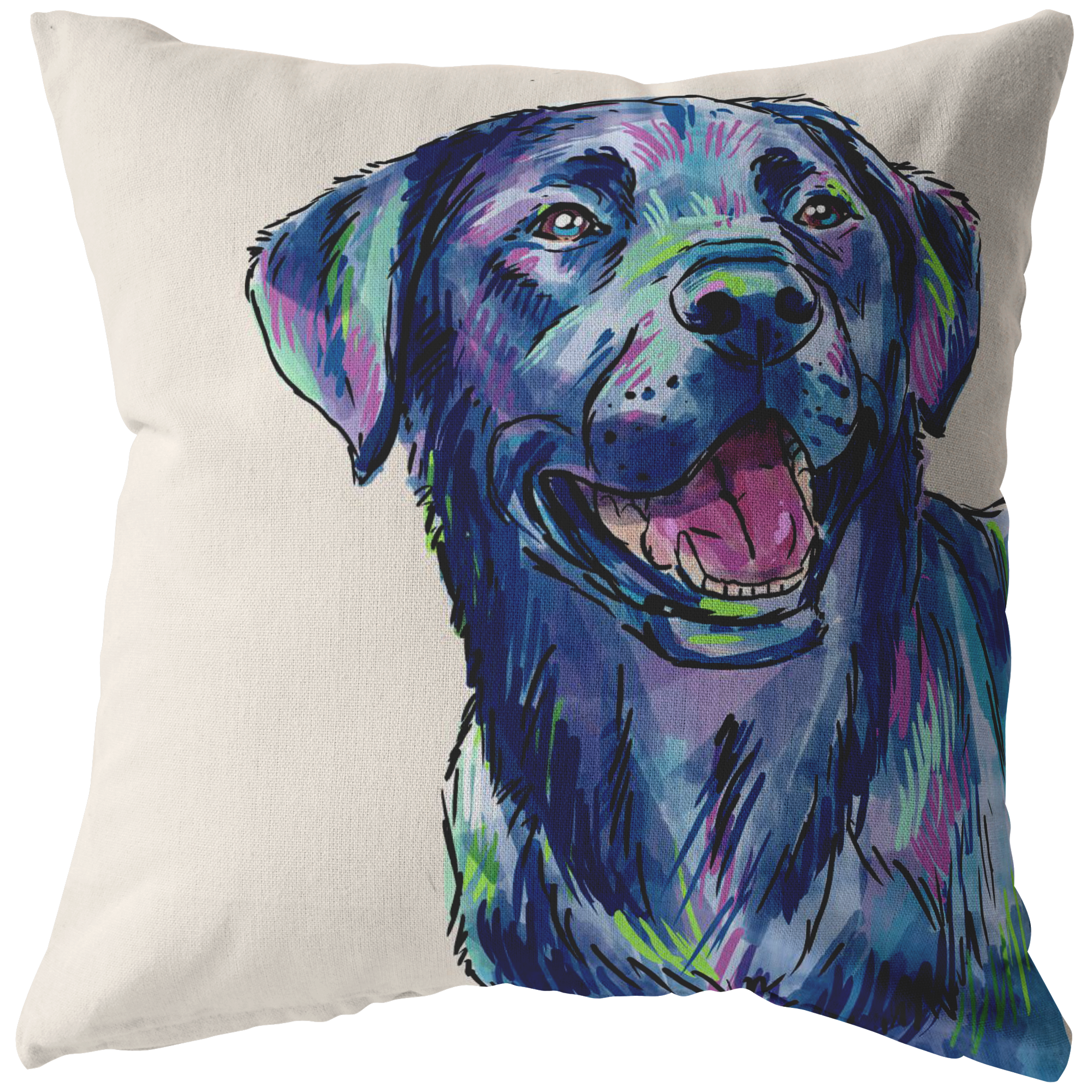 Black Lab Pillow Cover, Print on Front Side Only,