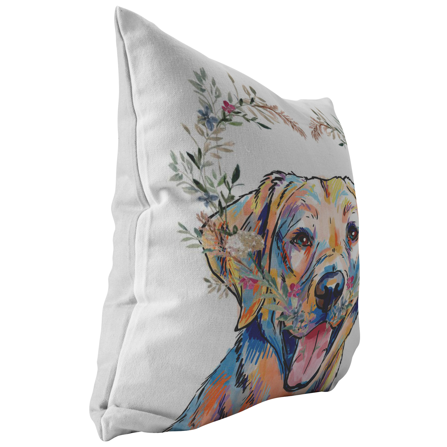 Yellow Labrador Retriever Pillow with Heart Wreath