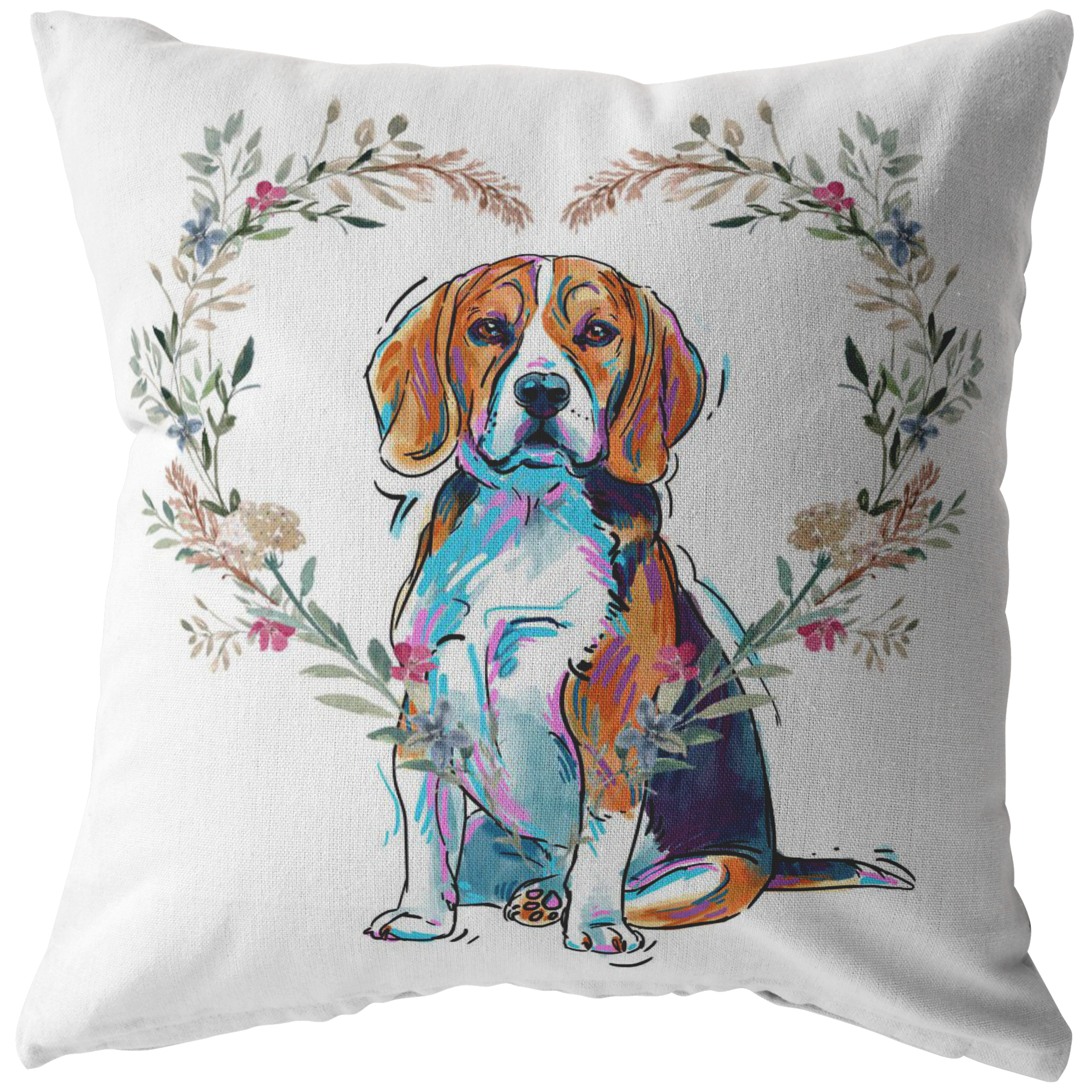 Beagle Pillow with Heart Wreath
