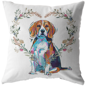 Beagle Pillow with Heart Wreath