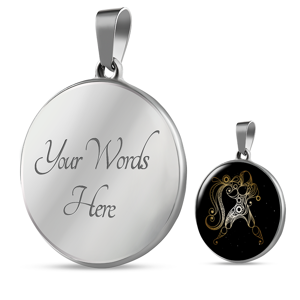 Aquarius Zodiac Personalized Pendant Necklace with Engraved Message on Back
