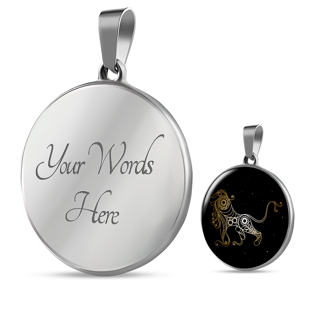 Leo Zodiac Personalized Pendant Necklace with Engraved Message on Back