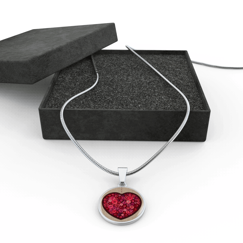 Quilt & Sequin Hessian Heart Necklace